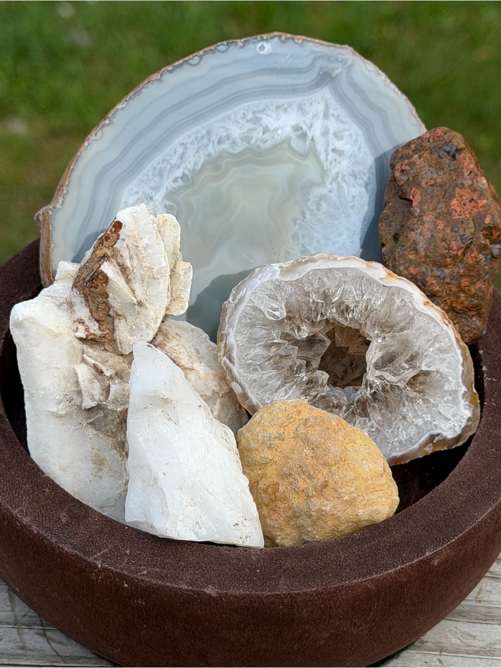Geode & Quartz Display | Rare Llanite | Natural Art | Cork Bowl